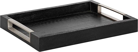 Kate and Laurel Heller Modern Rectangular Tray, 12 x 16, Black, Wood Tray for Storage and Display