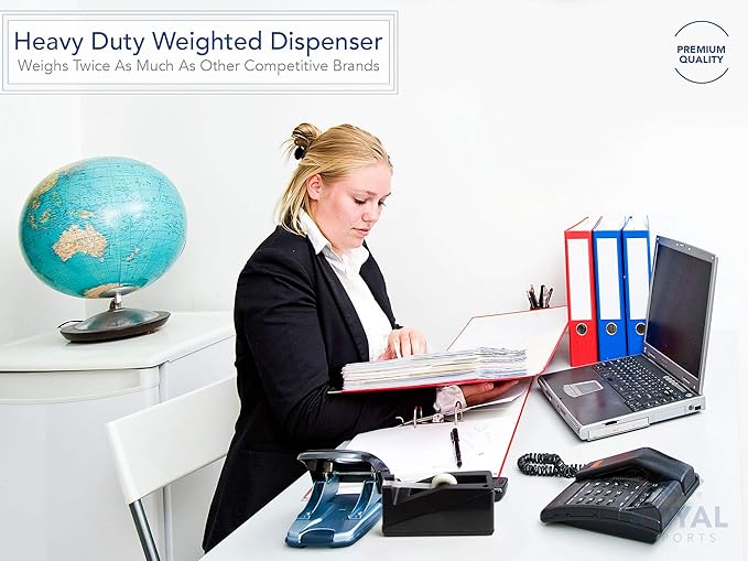 Royal Imports Desktop Tape Dispenser Adhesive Roll Holder (Fits 1" & 3" Core) Heavy Duty Premium for Office, Home, School, Library, Crafts, Moving, Giftwrapping with Weighted Nonskid Base, Red