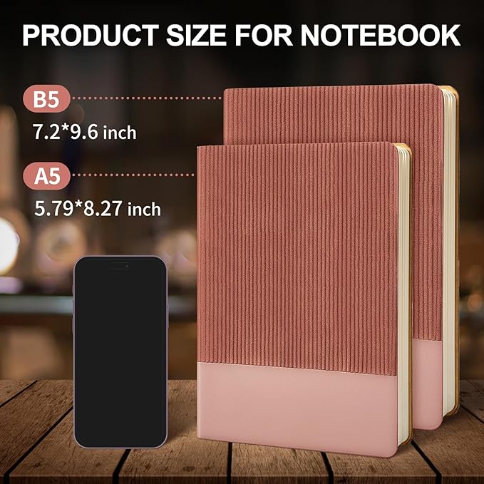 Lined Journal Notebook for Work College Ruled Note Book 5.79"x8.27"A5 PU Leather Daily Journaling 216 Pages for Women Men Writing Home School Supplies Business (Dark Pink 2pack)