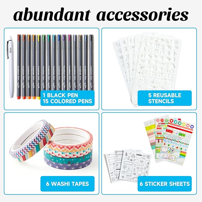 feela Dotted Journal Kit, Dot Grid Journal Hardcover Planner Notebook Set For Beginners Women Girls Note Taking with Journaling Supplies Stencils Stickers Pens Accessories, A5, 224 Pages, Teal