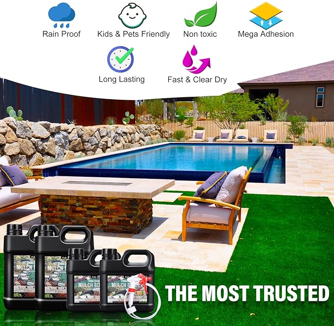 Mulch Glue - 0.5 Gallon / 64oz Mulch Adhesive Gravel Binder with Applicator for Landscaping, Garden - Non Toxic Ready to Use Landscape Lock Glue Mulches Stabilizer for Pea Gravel, Rock, Stones, Bark