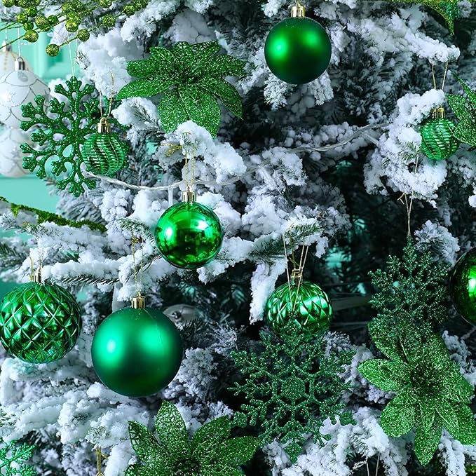 Christmas Balls Ornaments -36pcs Shatterproof Christmas Tree Decorations with Hanging Loop for Xmas Tree Wedding Holiday Party Home Decor,6 Styles in 3 Sizes(Green)