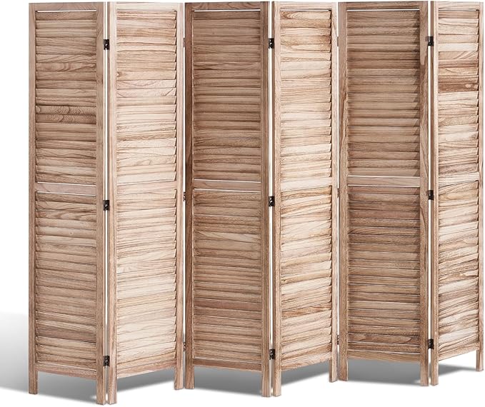 VEVOR Wood Room Divider, 6 Panel Wood Folding Privacy Screen, 66.9 Inches Tall Indoor Louvered Partition Divider, Portable Decoration Screen, for Room Separation, Home, Office, Restaurant & Bedroom