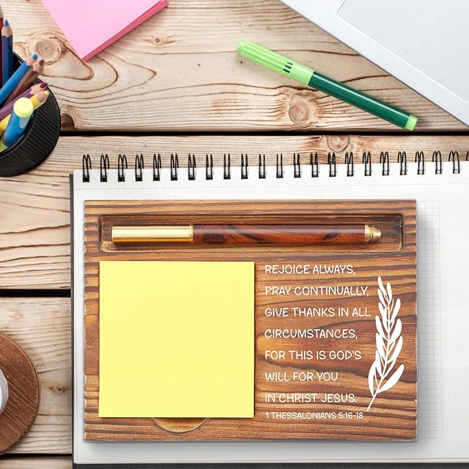 YODOCAMP Christian Desk Organizer, Bible Verse Sticky Note Holder, 1 Thessalonians 5:16-18 Rejoice Always, Religious Gifts for Christians, Pastors, Church Leaders, Believers TZP105