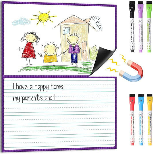 KIKIGOAL 21.5"x17" Magnetic Draw and Write Paper,Dry Erase Handwriting Lined Paper for Classroom Whiteboard, Writing Chart Page Teacher Must Have Homeschool Teaching Supplies (Draw and Write)