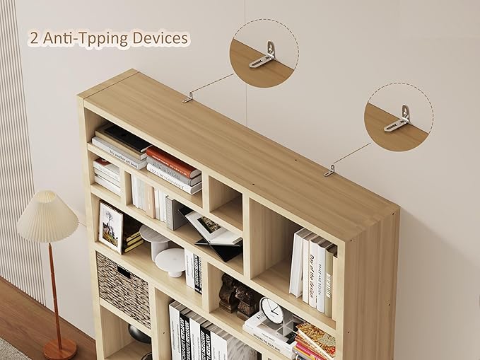 BLANKSPACE 71 Inch Tall Wooden Bookcase, 6-Tier Heavy Duty Storage Shelf with Foldable Storage Baskets - Freestanding Open Shelves for Living Room, Bedroom, Yuzu Oak