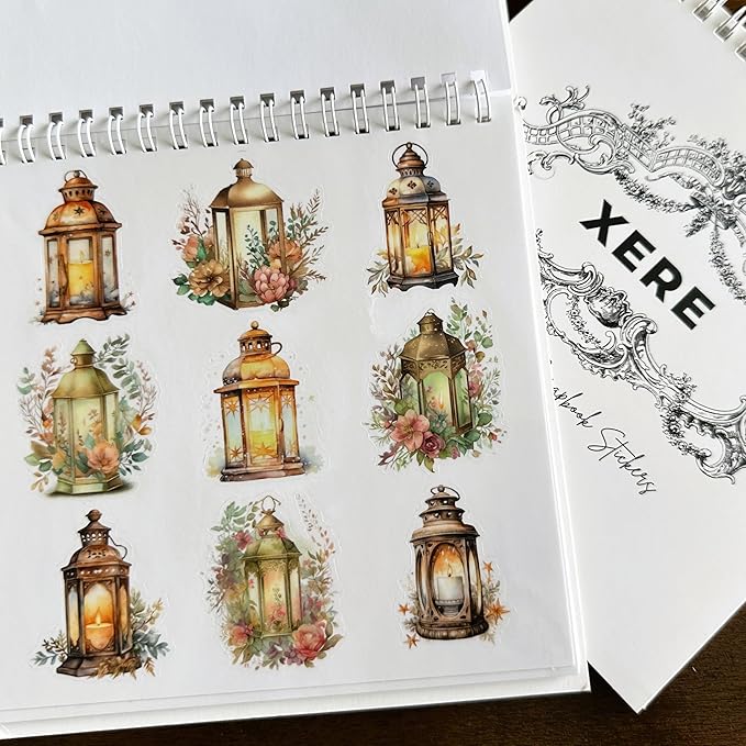 XERE 144 Pcs Radiant Lanterns Four Seasons Sticker Book for Journaling Notebooks, Sketchbook, Bookmark Making, Junk Journal, Budget Planner, Scrapbook Art Supplies Stickers