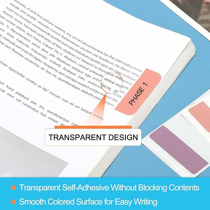 PATIKIL Clear Index Sticky Tabs, 720 Pcs Small Transparent Sticky Notes Bookmarks Planner Stickers Page Tabs for Office Notebooks File Folder Ledger Book, Retro 6 Colors