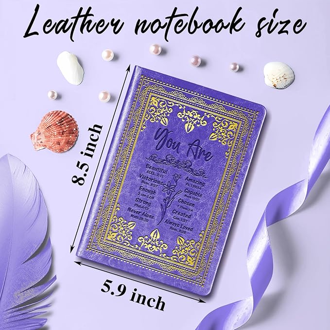 Purple A5 Lined Leather Journal Notebook,Inspirational Christian Gifts Hardcover Executive Notebooks for Men Women,200 Pages 100 Gsm Thick Ruled Paper Daily Diary for School,Family ,Friends,Work (You Beautiful Purple)