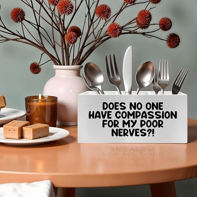 Funny Pencil Pen Holder for Desk, Does No One Have Compassion for My Poor Nerves Wooden Pencil Holder Organizer for Home Office Desk Accessories, Funny Office Gifts for Women Men