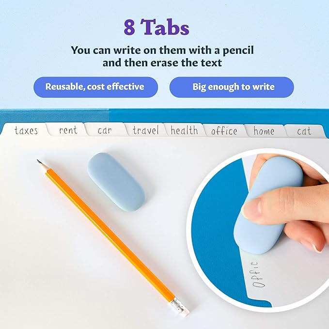 Binder Dividers with Tabs - (Set of 12) x 8-Tab Dividers for 3 Ring Binders, White, Reinforced Edge - Ideal for Keeping Your Documents Neat and Professional