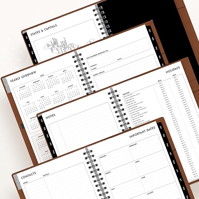 Blue Sky ASMBLD 2026 Weekly and Monthly Planner Calendar, January 2026 - December 2026, 5" x 8", Faux Leather Cover, Durable Twin Wire Binding, Storage Pocket, Laminated Tabs, Refillable, Pen Loop, Tan