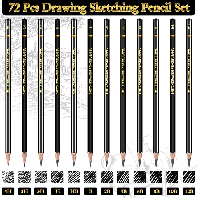 72 Pcs Drawing Sketching Pencil Set Professional (12b - 4h) Graphite Charcoal Gift Bulk for Artists Beginners, Pro Artists, Drawing Art, Sketching