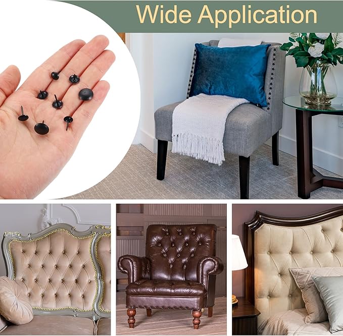 uxcell 100 Pcs Upholstery Tacks, 9 x 9mm Round Head Upholstery Nails Pins Vintage Decorative Furniture Tacks for Chairs Sofas Beds DIY Project, Black