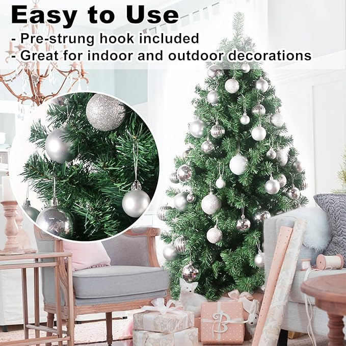 Silver 2.5" Christmas Balls Christmas Tree Decoration Ornaments Shatterproof Hanging Balls for Birthday Halloween Holiday Wedding Decorations Set of 18pcs
