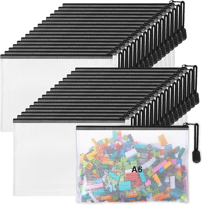 Jetec 32 Pcs Mesh Zipper Bags Toy Storage Bikini Organizer Bag Bolsas Para Guardar Trajes De Baño Waterproof Zipper Reusable Pouch Puzzle Multipurpose for Storage Office(Black,7.5 x 5 Inch)