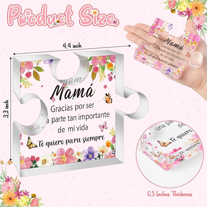 Yopyame Spanish Mom Birthday Gifts - Regalos para Mamá Acrylic Plaque Colorful Flower Keepsake Paperweights Gifts for Mom in Spanish Christmas Mothers Day Desk Sign for Mom from Daughter Son
