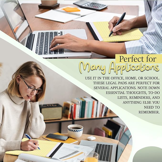 Emraw Jr. Legal pad, legal/wide Ruled Writing Pad. Perforated Edge. 5" X 8" Canary Yellow, Universal, Junior Size 50 sheets per Pad (Pack of 6)