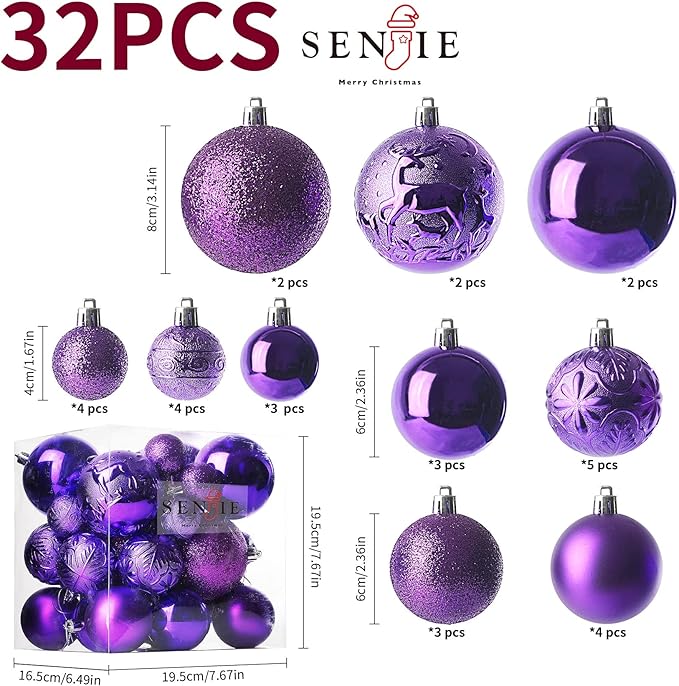 Christmas Ornaments for Xmas Trees,Purple Shatterproof Christmas Ball Ornaments