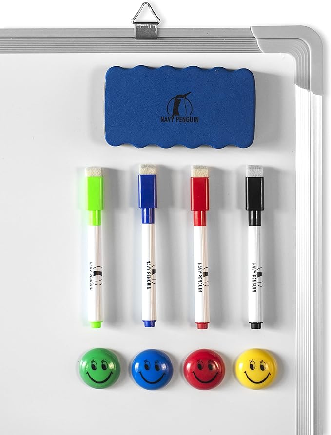 Combination Whiteboard Bulletin Board Set - 24 x 18 in Dry Erase/Cork Board with 1 Magnetic Dry Eraser, 4 Markers, 4 Magnets and 10 Thumb Tacks - Combo Tack Board White Board for Home Office Desk