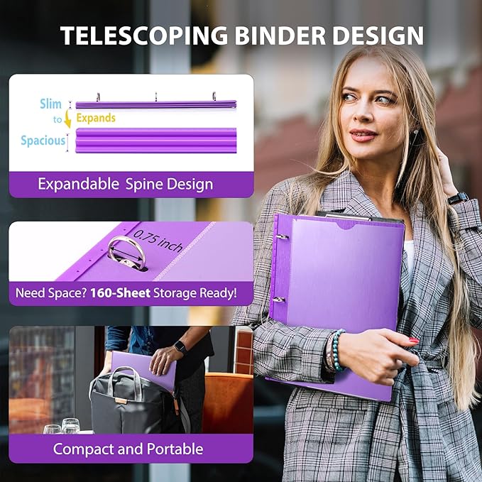 WOT I 4-Pack Telescoping 3 Ring Binder(0.75"), Expandable Flexible Binder - Patented Design for Easy Portability, Holds 160 Sheets, 4 Vibrant Colors, Perfect for School, Office&Home Organization