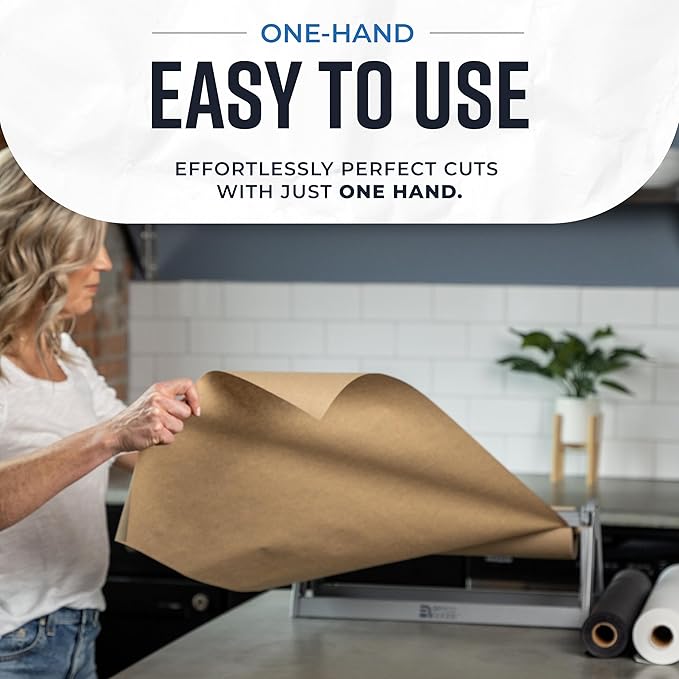 Bryco Goods 18 Inch Paper Roll Dispenser and Cutter, Wall Mountable & Non-Slip Tabletop, Heavy-Duty Steel Frame – Kraft, Butcher, Freezer, Wrapping Paper Holder – for Home, Office, Craft Projects