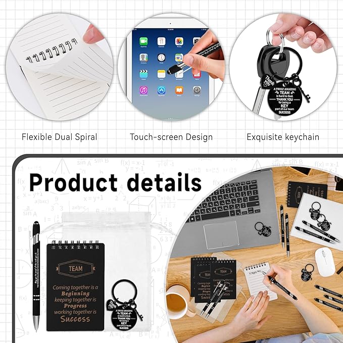 CZWZ 80 Pcs Employee Appreciation Gifts Set, Includes Notepads Pens Thank You Keychains and Organza Bags, Team Recognition Gifts for Coworkers Staff Employees Retirement Birthday Christmas(Black)