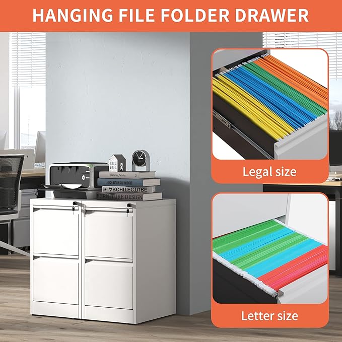 2 Drawer File Cabinet with Lock,Metal Filing Cabinets for Home Office,Steel Vertical File Cabinet,Heavy Duty Metal Storage Cabinet for A4/Letter/Legal Size Files,Assembly Required