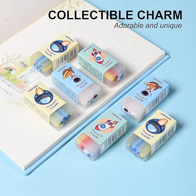 18Pcs Cute Outer Space Themed Erasers for Kids Bulk, Kawaii Fun Pencil Jelly Erasers for School Classroom Supplies Prize Gifts Party Favors