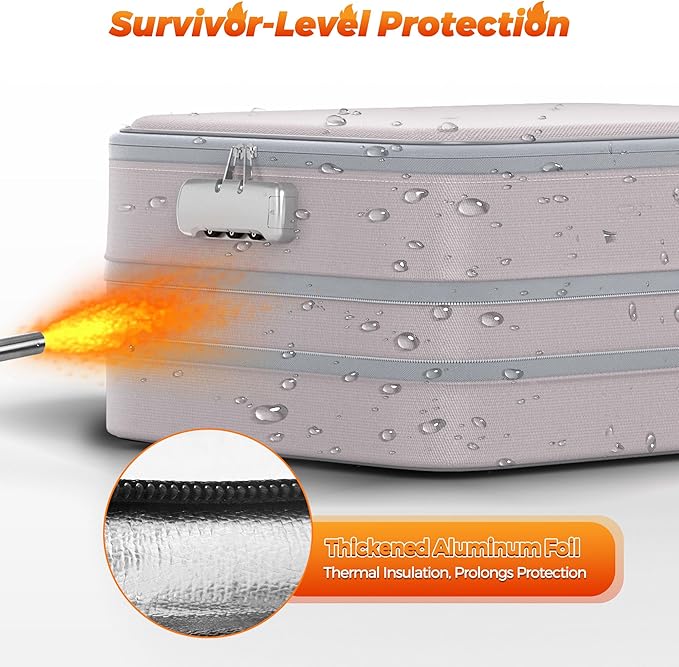 Nacial 5200℉ Fireproof Document Box with Lock, Expandable Document Organizer, Heat Insulated Fireproof Waterproof Box for File Storage, ﻿Portable Sturdy Handle for Important Documents Home Travel