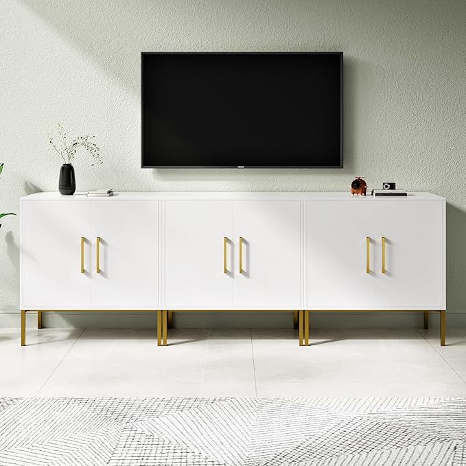 LYNSOM Storage Cabinet with Doors, Set of 3, Modern Buffet Cabinet with Storage, Kitchen Sideboard Buffet, White Wood Accent Cabinet for Living Room, Bedroom, Hallway, Entryway, Office, White