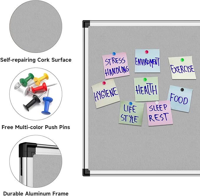 XBoard Bulletin Board 36 x 24 inch, Grey Fabric & Cork Board 3' x 2' with Sliver Aluminum Framed for Home Office School Pin Collections