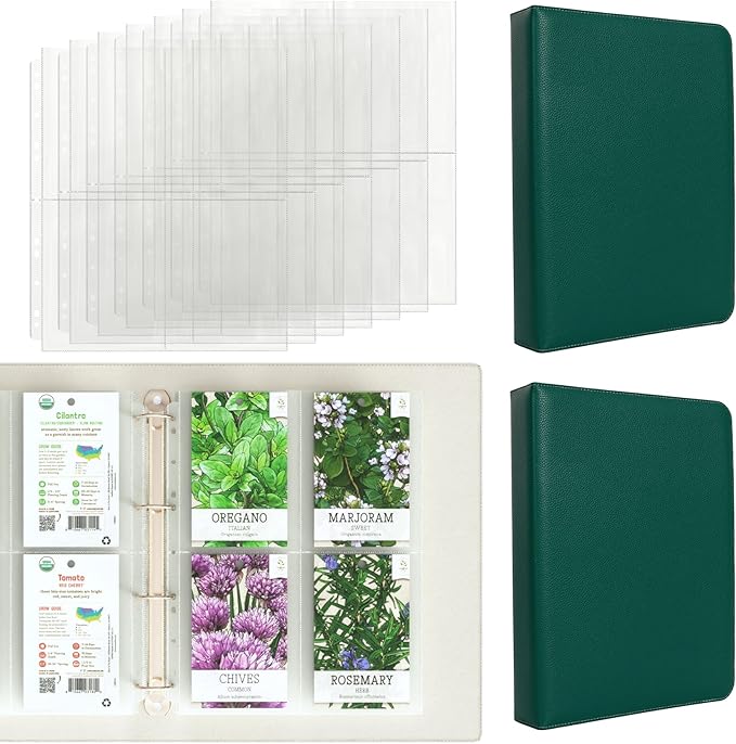 Seed Storage Organizer Binder (2-Pack), 400 Seed Packet Organizer, Clear Binder Sheet Protectors, Heavy-Duty 4-Ring Storage for Garden Cards Coins Collectibles - Clear Sheet Protectors 11.5"x8.7"