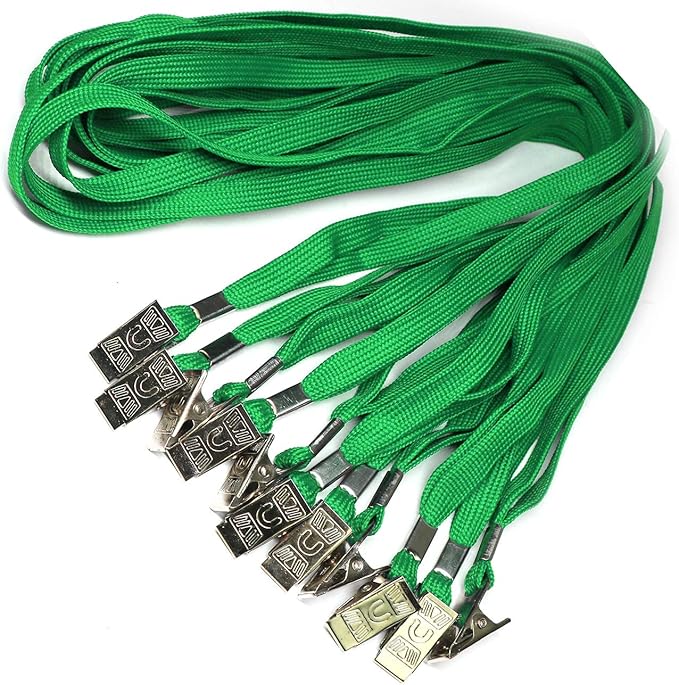 Beebel Lanyard 100 Pack Green Badge Lanyards Flat Lanyards Round 32" with Badge Clip