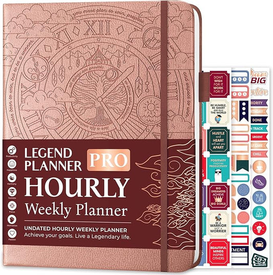Legend Planner PRO Hourly Schedule - Weekly & Daily Organizer with Time Slots. Appointment Book Journal for Work & Personal, A4 (Rose Gold)