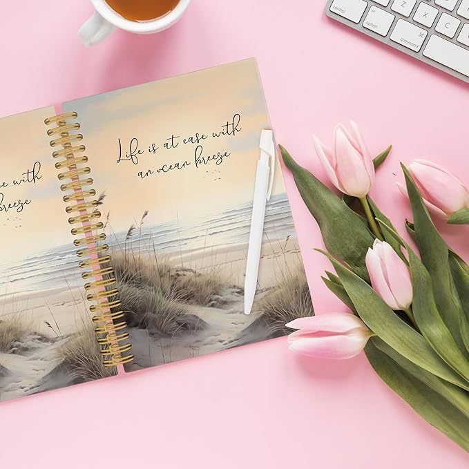 Ocean Mental Health Spiral Notebook, Coastal Relax Inspirational Journaling Notebooks for Counselling Therapy Office School, Beach Positive Hardcover Journals for Women 160 Pages 5.5 x 8.3 Inch