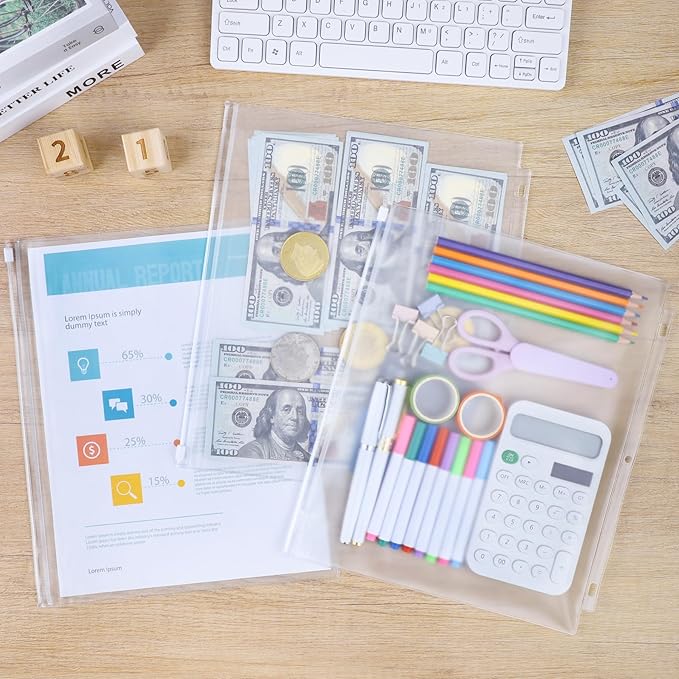 Antner 36 Pack Letter Size Binder Pockets for 3-Ring Binder Zipper Pouch Waterproof PVC Document Organizer 3-Hole Loose Leaf Folders File Sleeves Storage Bags Side Loading for Business Office Supplies