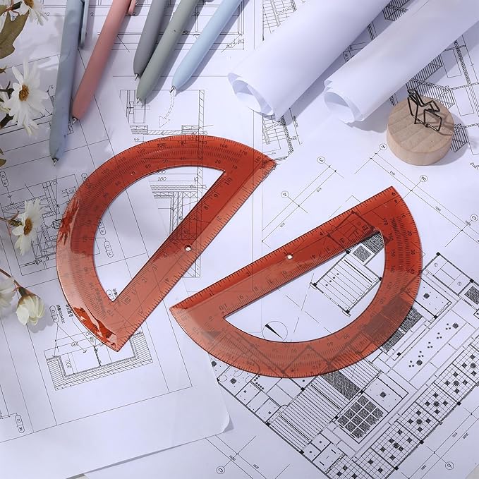 Zonon 2 Pcs 6 Inch Plastic Protractor Math Protractors 180 Degrees Angle Measurement, Translucent for Geometry Classroom Kid Student School Office Supplies(Brown)