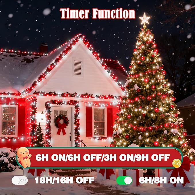 2025 New Voice Control 88ft 240LED Smart Christmas String Lights Outdoor/Indoor | String Lights with Remote, 12Modes, 7Voice Commands & Timers, Christmas Twinkle Light for Xmas Tree Decor(Red & White)