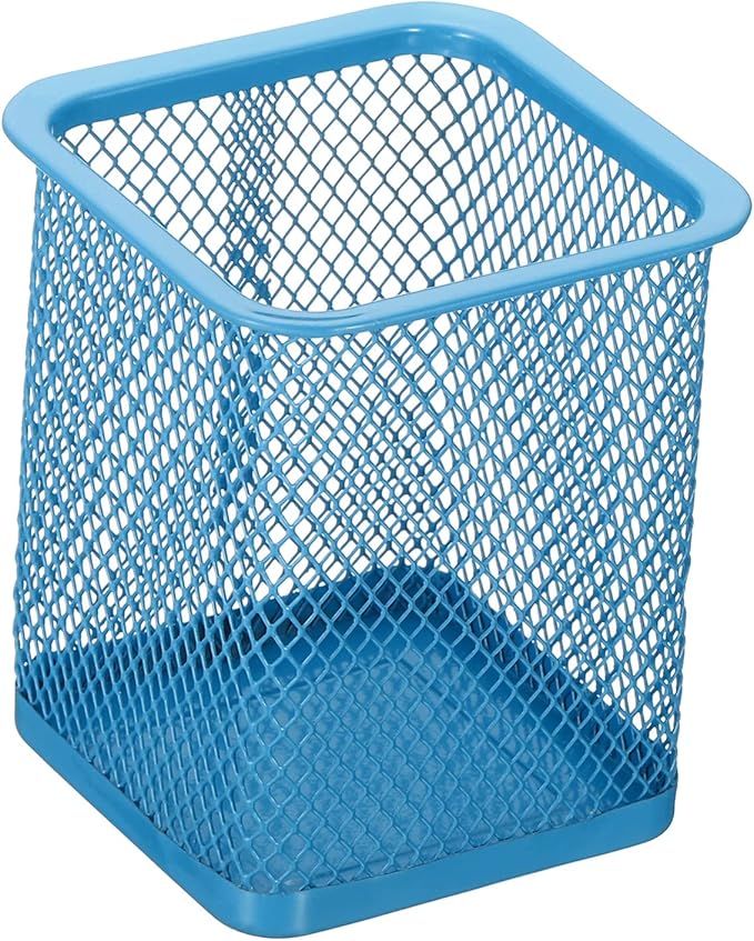 PATIKIL Mesh Pen Holder, Pencil Holder Pencil Basket Pen Cup Locker Organizer Square Makeup Brush Holder for Desk Accessories, Blue
