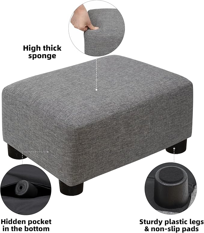 CAROLMADE Small Foot Stool Ottoman Footstool with Legs Under Desk Footrest for Living Room Bedroom and Office,Linen-Grey