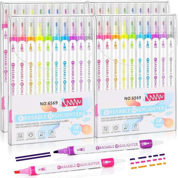 Zhehao 40 Pcs Erasable Highlighters, Smooth Writing Double Head Highlighter for School Office Back to School Supplies Occ Shoebox Gifts