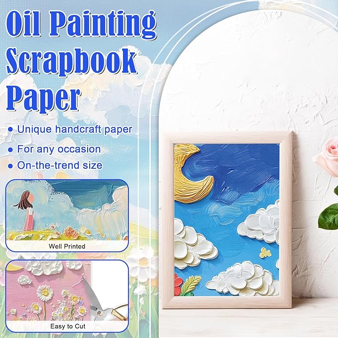 48 Sheets Scrapbook Paper 11x11, Oil Painting Floral Pattern Decorative Scrapbook Paper for Journals DIY Cards and Photo Albums, Aesthetic Craft Supplies for Kids and Adults