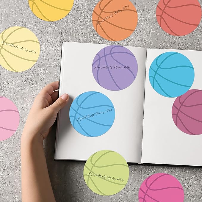 12 Pcs Basketball Shaped Sticky Notes Basketball Note Pads Colorful Self Sticky Post Notes Cute Mini Memo Sticky Tabs for School Office Home Stationery Supplies Party Favors