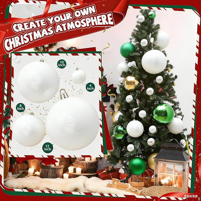 20 Pcs Christmas Ball Ornaments 4 Inch UV Resistant and Waterproof Shatterproof Shiny Plastic Christmas Tree Hanging Ornaments Decoration for Indoor Outdoor Holiday Party(Glossy White)