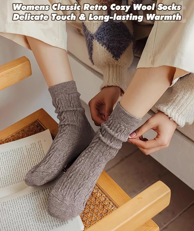 IIG Cute Warm Wool Socks for Women Super Cozy Thick Crew Winter Socks Gifts, 5 Pairs