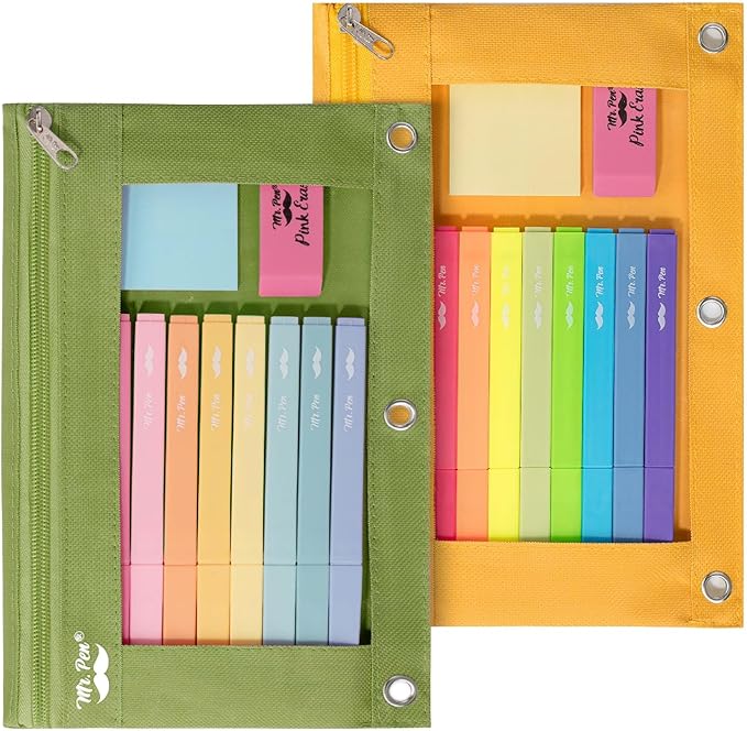 Mr. Pen- Pencil Pouch for 3 Ring Binder, 2 Pack, Olive and Amber, 3 Ring Binder Pencil Pouch