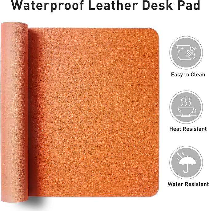 Aothia Leather Desk Pad Protector, Mouse Pad, Office Desk Mat, Non-Slip PU Leather Desk Blotter, Laptop Desk Pad, Waterproof Desk Writing Pad for Office and Home (36" x 17", Hermes Orange)