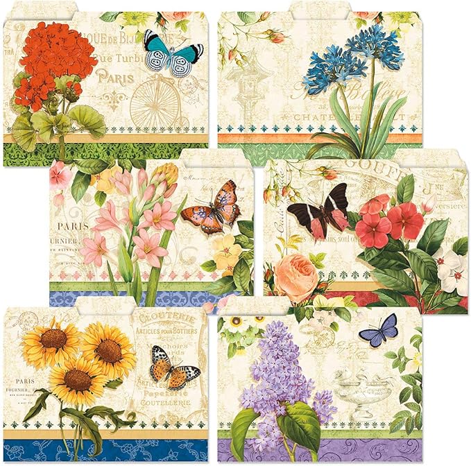 Current Grande Fleur File Folders Value Pack - Bulk Set of 24, 6 Pretty Decorative Designs, 1/3 Cut Tabs, Heavy-Duty Paper Stock, Office Supplies for Home & Work, 9-½” x 11-¾” Letter Size