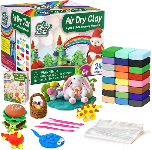 Chico Land 24 Colors Air Dry Clay, Gift for Boys & Girls Age 4+ Year Old, DIY Model Modeling Clay kit for Kids, with Sculpting Tools, Storage Bags, Kids Art Crafts